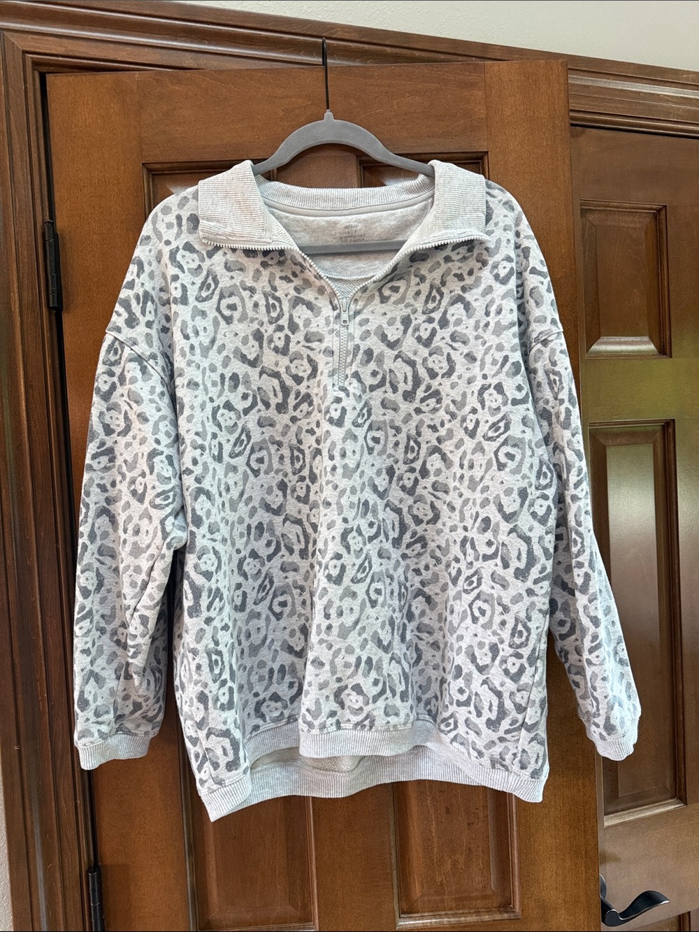 aerie Grey Leopard-Print Quarter-Zip Pullover